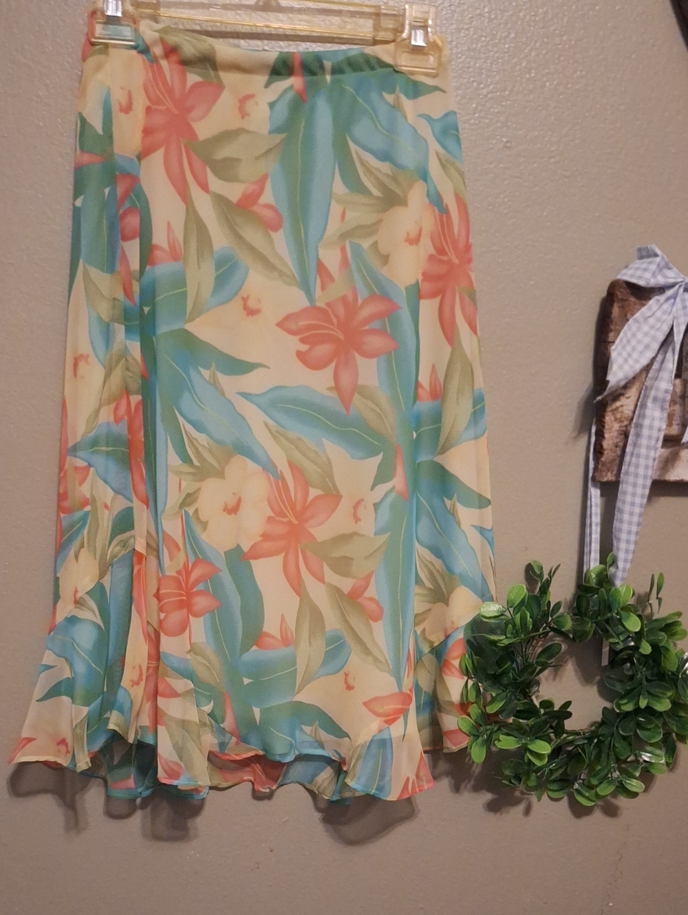 Floral Rufffle Flair Skirt - Tropical Peach & Aqua